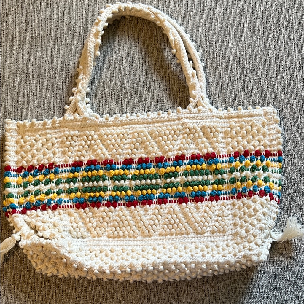 Antonello Tedde Handcrafted Cream Tote Multicolor Cotton